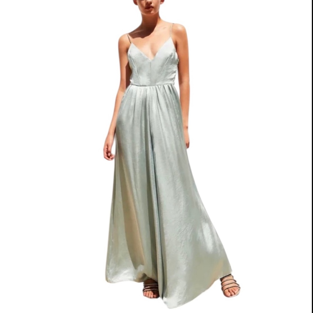 ZARA Women’s Mint Green Wide Leg Satin Jumpsuit ~ Size M - Picture 4 of 15